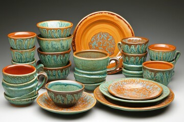 Colorful pottery collection displayed at a local market showcasing traditional artistry and craftsmanship