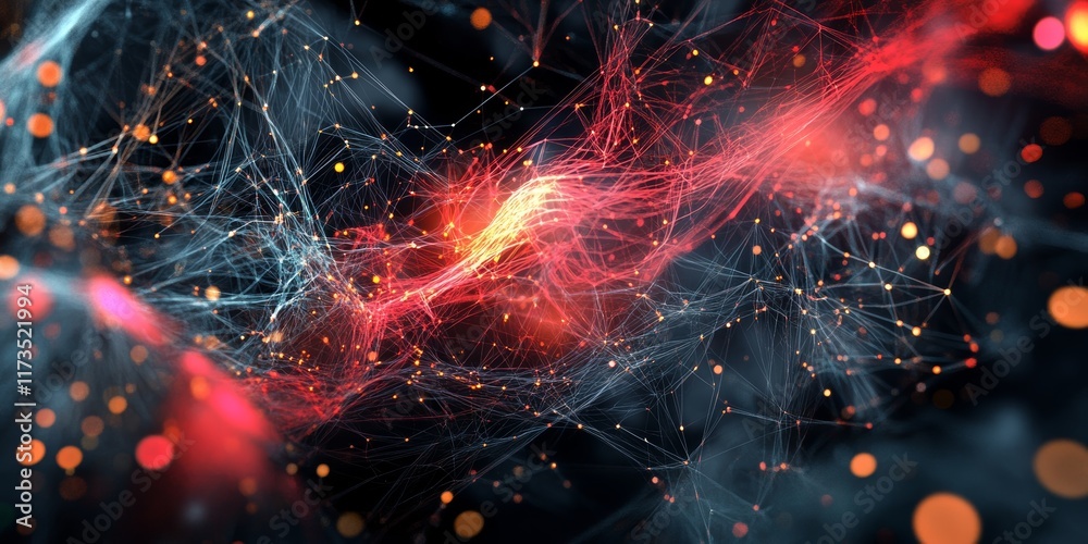 Poster futuristic big data network visualization in realistic style with vibrant colors and dynamic pattern