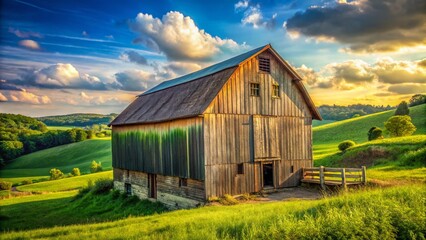 Obraz premium Rustic Amish Barn 2: Aged Wood, Summer Sunlight, Pennsylvania Landscape