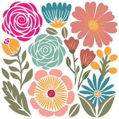Collection of  colorful flowers icon . Abstract botanical flowers background. style for banners, wallpaper, posters, websites, online shopping.