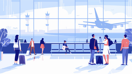 Busy Airport Landing Page Template with Diverse Characters