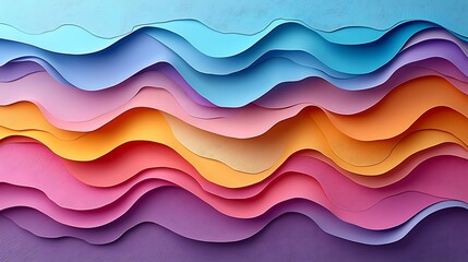 Abstract colorful layered paper waves background texture.