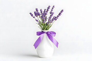 Obraz premium Lavender Flower Vase with Decorative Ribbon Symbolizing Beauty in Adversity