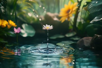 Water Lily Falling Gently Into Serene Pond Water