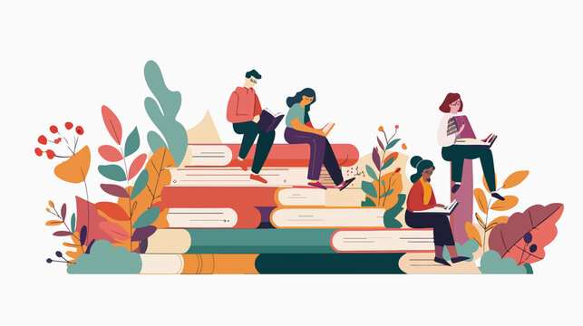 Diverse Group of People Engrossed in Reading Books Together