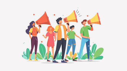 Dynamic People with Megaphone Advertising Concept Banner