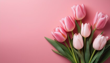 tulips bouquet on pink background with copy space wallpaper