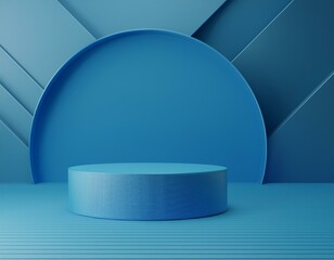 empty podium or pedestal display on blue background with cylinder stand concept blank product shelf standing backdrop 3d rendering