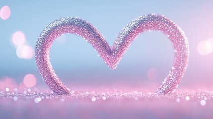 Fototapeta premium Glowing heart shape Valentine's Glitter dream. Heart shape Valentine glitter for show. A glowing heart-shaped made of glitter and lights, leading to a romantic destination