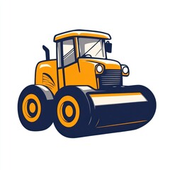 Fototapeta premium A yellow road roller with large wheels is shown