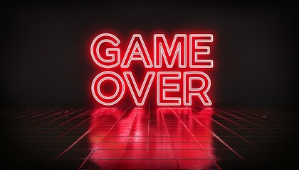 red neon sign showing game over reflecting on a dark floor vertical