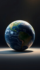 Realistic Earth closeup render, studio lighting, with white tones