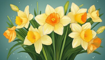 Fototapeta premium daffodil in bouquet painting