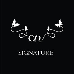 CN Handwritten initial letter,  CN simple signature vector logo with butterfly shape variation, beauty, photography letter logo design. CN