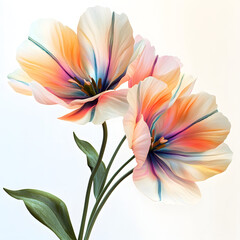 Fototapeta premium Delicate Composition of Two Vibrant Flowers Surrounded by Lush Green Leaves Capturing the Essence of Nature's Beauty and Elegance in Full Bloom