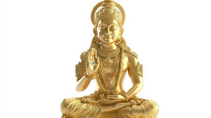 Exquisite Golden Statue of Brahma Isolated on a White Background: A Stunning Representation of Creation and Divine Wisdom