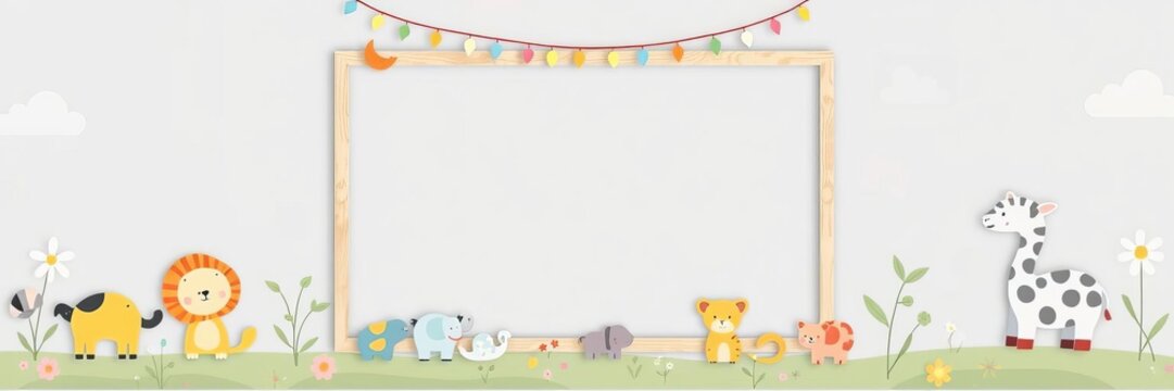 A charming set of cartoon frames featuring cute animals and colorful patterns for a nursery design, frames, cartoon, decoration