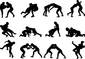 Women's Wrestling sport silhouettes vector illustration set