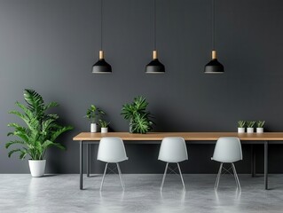 Urban chic office with a blend of metal and wooden furniture, showcasing industrial aesthetics, smart and charming concept