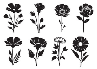set of silhouettes flower icon, Abstract botanical flower icon.vector botany floral design.