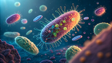 Detailed Visualization of Vibrant Microscopic Bacteria in High Resolution