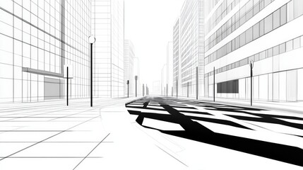 Blackandwhite graphic sketch of a crosswalk in a bustling city street