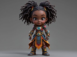 Adorable 3D Render of a Black Girl Warrior in Fantasy Armor