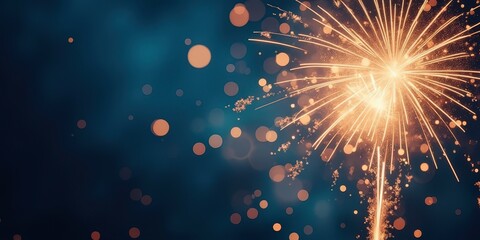 Golden Sparkler: A single firework bursts against a deep blue night sky, its golden sparks creating a dazzling display of celebration and hope.