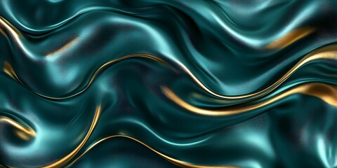 Obraz premium Teal gold silk waves abstract background. Design texture.