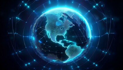 glowing digital globe with magical blue light