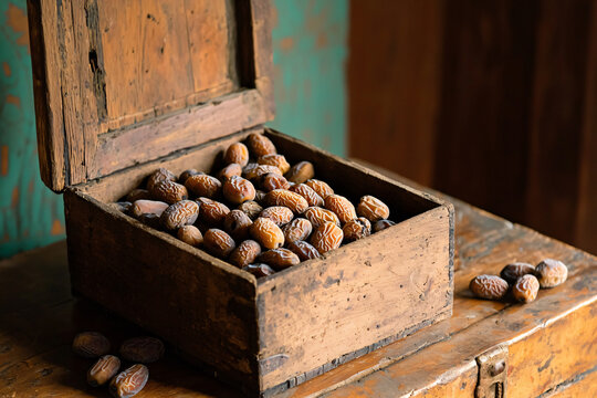 exotic date selection on vintage wooden crate