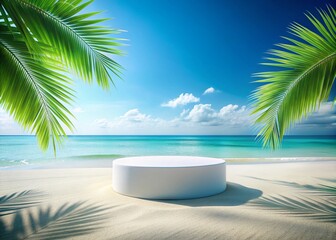 Fototapeta premium Serene Tropical Beach Podium Display: Summer Promotion Stock Photo