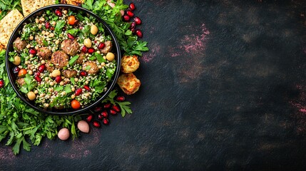 Delicious Middle Eastern Tabbouleh Salad with Meatballs Pomegranate and Chickpeas