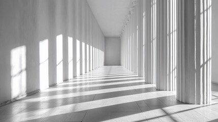 Fototapeta premium Sunlit hallway with classical columns.