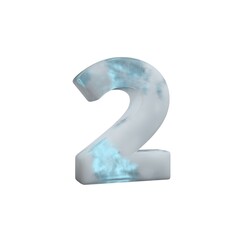 3D Render Frosty ice number 2 isolated on white background.