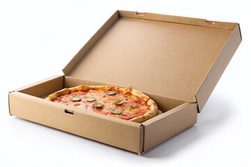 Side View of Pizza Box, Isolated on White Background - Stock Photo