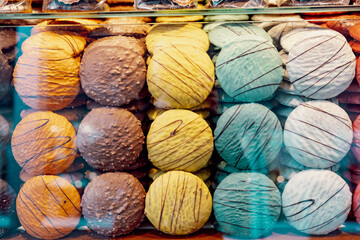 Lebkuchen gingerbread cookies - traditional German Christmas market food treats on display