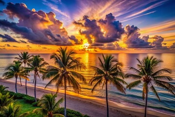 Naklejka premium Silhouetted Palm Trees at Sunrise, South Florida Aerial View