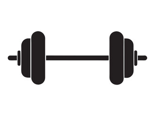 A simple black silhouette dumbbell icon with a minimalist flat design, ideal for fitness, gym, exercise, weightlifting, and strength training purposes.