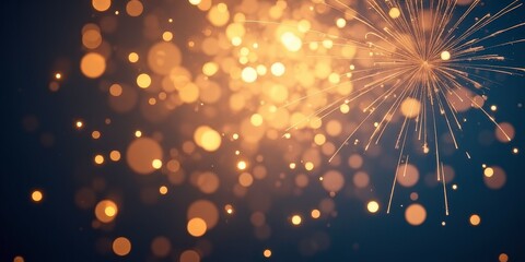 Obraz premium Sparkling Celebration: A burst of golden light erupts against a deep blue backdrop, capturing the essence of joy, excitement, and celebration. Perfect for illustrating special moments, new beginnings.