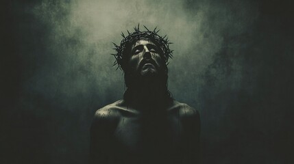 A close-up portrayal of Jesus with a crown of thorns, symbolizing suffering and sacrifice.
