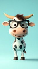 Image of 3D cartoon cow character, wearing glasses printed on Printed Glass Placemats