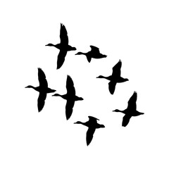 Mallard duck silhouette flying vector illustration design on white background.