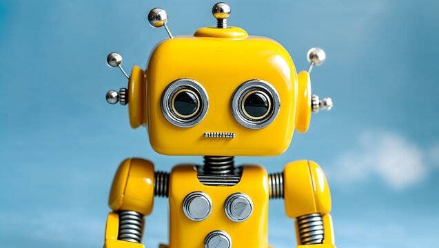 Portrait of a Cute, yellow, handmade robot