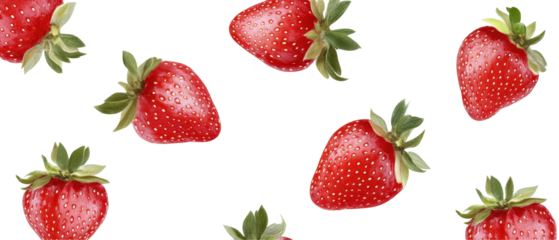 Juicy Strawberry Pattern: A vibrant and tempting pattern of fresh, ripe strawberries scattered across a white background, perfect for culinary and food-related projects.  