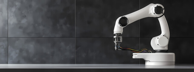 Futuristischer Roboterarm in minimalistischer Umgebung