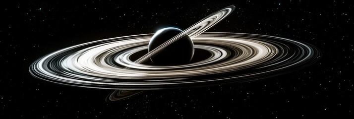 Fototapeta premium A stunning depiction of a planet with rings in a cosmic space setting.