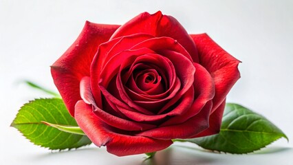 Single Red Rose, Isolated White Background, Blooming Flower, Botanical Photography, Nature