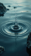 A droplet impacting the water creating ripples with an AI theme.