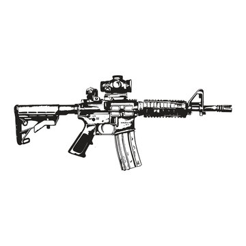 Elegant Silhouette Illustration Of Gun line art Vector